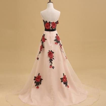 Strapless Sweetheart Floral Embroid..