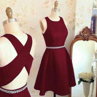 Cheap homecoming dresses 2017 homecoming Dress, Short A line homecoming dress,burgundy homecoming dress,cross back short party dress,cocktail dresses