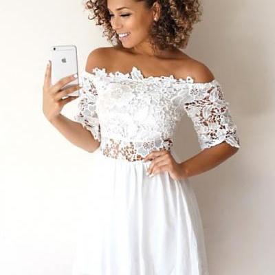Cheap homecoming dresses 2017,Little White Dresses,Off Shoulder Homecoming Dresses,Lace Homecoming Dresses,A-line Homecoming Dresses,Short Prom Dresses,Party Dresses