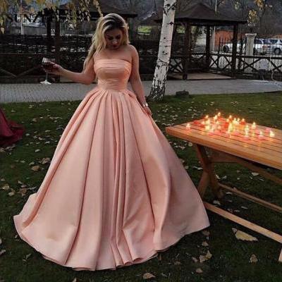 Cheap prom dresses 2017,New Arrival Pink Satin Ball Gown Prom Dresses 2017 