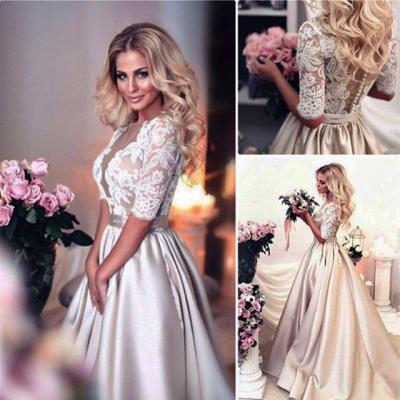 Champagne Lace Bridal Dresses,Half Sleeves Wedding Dresses,Bridal Dresses 2017