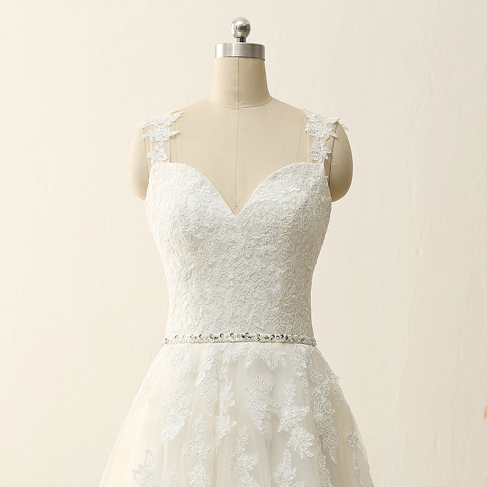 Champagne Particular Applique Sweep Train Buttons Scoop Sleeveless Wedding Dresses