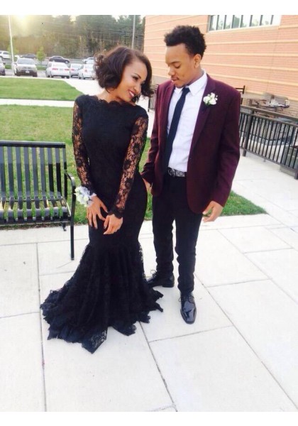 Bateau Black Prom Dress