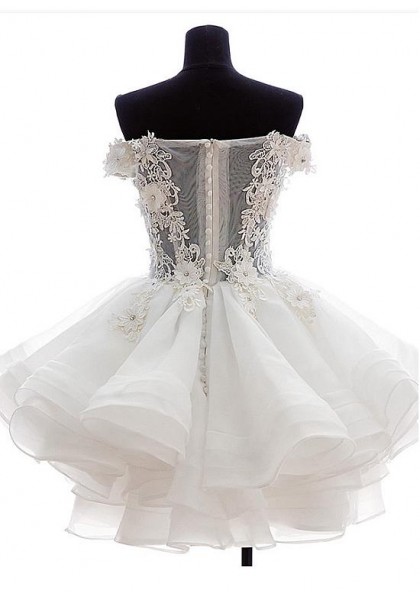 Prom Dress Formal Dress White Off The Shoulder Mini Organza A Line ...