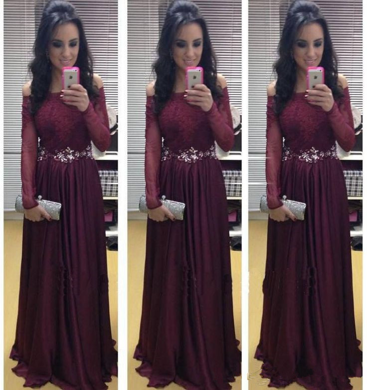 burgundy long sleeve formal dress