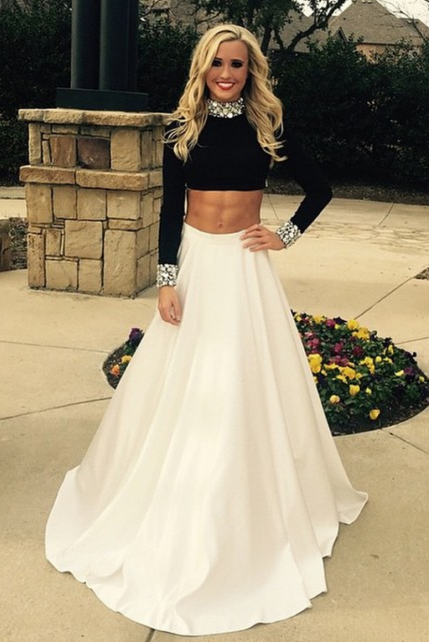 crop top and skirt prom dress