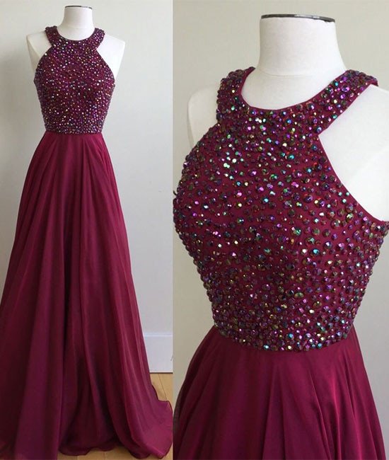 burgundy halter gown