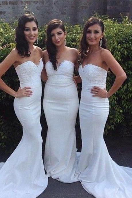 White Bridesmaid Dresses On Luulla White Sweetheart Beading Mermaid Bridesmaid Dresses Handmade Long Bridesmaids Dress Birdesmaid Gowns Prom