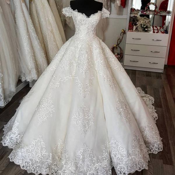 Short Sleeves Corset Lace Appliqued Wedding Dresses,Ball Gowns Bridal ...