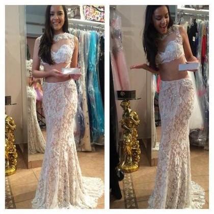lace two piece prom dress