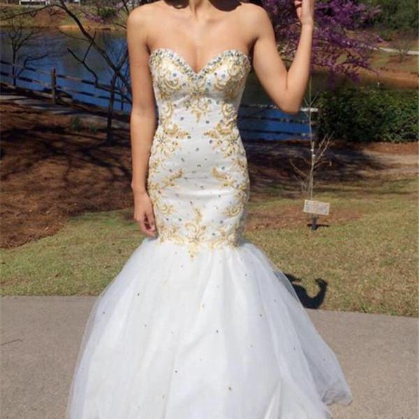 2016 Cheap Formal Dress Prom Dress white mermaid prom dress with appliques