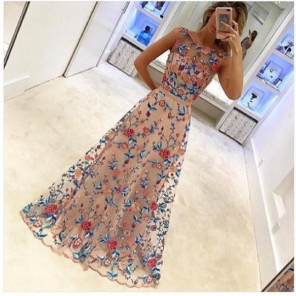 2017 Hot Sale Floral Colorful A Line Flower Beautiful New Arrival Prom Dresses Formal Dresses