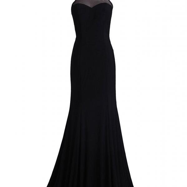 Prom Dresses Spandex Scoop Mermaid Beading Evening Dress Black Chiffon ...