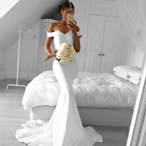 white formal mermaid gown
