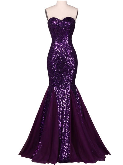 Grape Sweetheart Mermaid Squins Floor-length Evening Dress on Luulla