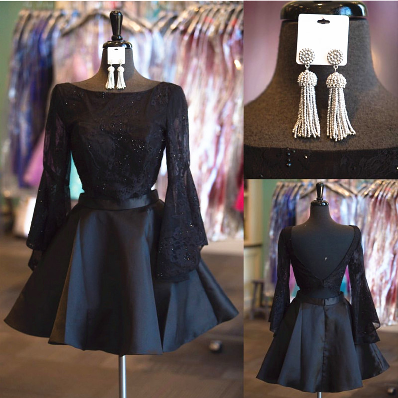Black Homecoming Dress,long Sleeves Homecoming Dress,two Piece Prom
