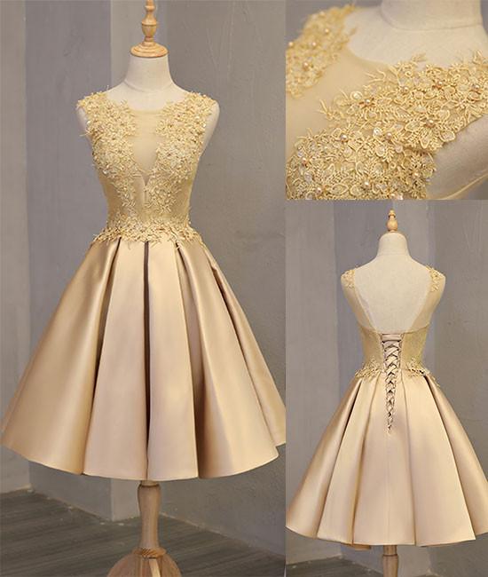 Cute Gold Lace Short Prom Homecoming Dress on Luulla